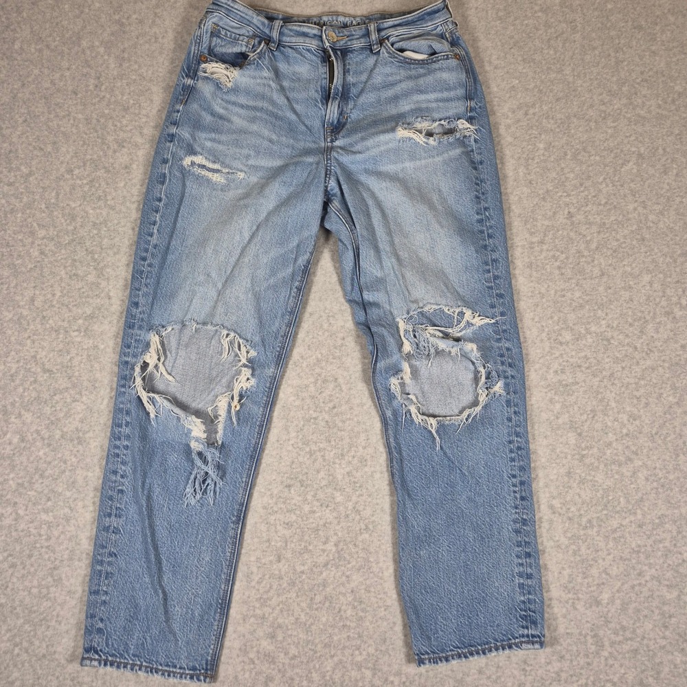American Eagle Mom Jean Womens 10 Light Wash Blue Distressed Ripped